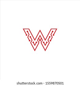 Abstract letter W logo design template technology electronics digital dot connection cross vector logo icon logotype