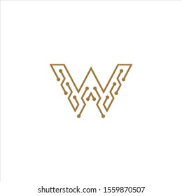 Abstract letter W logo design template technology electronics digital dot connection cross vector logo icon logotype