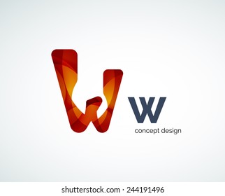Texto abstracto Diseño del logotipo W de las piezas de color, formas geométricas superpuestas.  Efectos de luz y sombra