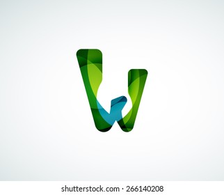 Abstract letter W logo design of color pieces, overlapping geometric shapes.  Light and shadow effects