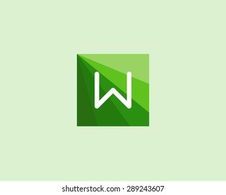 Abstract letter W logo design template. Colorful green leaf global eco vector icon. Modern colorful square symbol