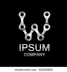 Abstract letter W logo design template,Silver,Chain strength circle industrial vector logo,logotype,Bicycle chain alphabet,Gear vector