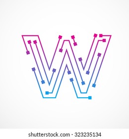 Abstract letter W logo design template,technology,electronics,digital,dot connection cross vector logo icon logotype