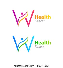 Abstract letter W logo design template with Health Fitness Logo