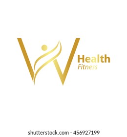 Abstract letter W logo design template with Health Fitness Logo gold