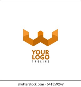 Abstract letter W logo design template. Colorful creative hexagon sign. Universal vector icon. Orange hexagon branding identity