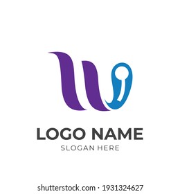 abstract letter W logo template concept vector flat blue color style