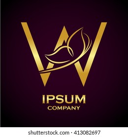 Abstract letter W logo,Butterfly Gold, beauty and fashion logo