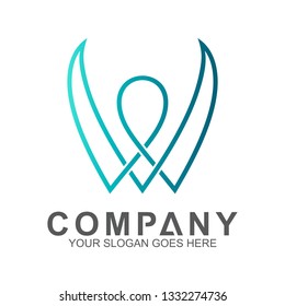 abstract letter W in mono line style combination with human shape, family care vector, creative people logo icon