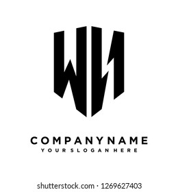 Abstract letter W N shield logo design template