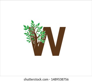 Abstract Letter W Nature Tree Logo Icon. 