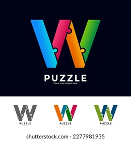 Abstract letter W puzzle pieces colorful vector logo design. Suitable for business, education, game, sticker and template