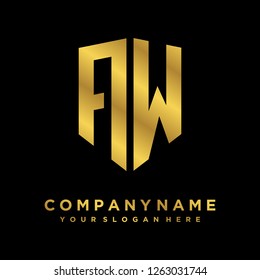 Abstract letter A W shield logo design template