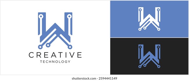 Abstract letter W tech logo design template