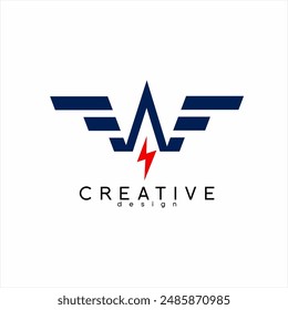 Abstractas letra WF logo diseño con símbolo del rayo en concepto de alas.