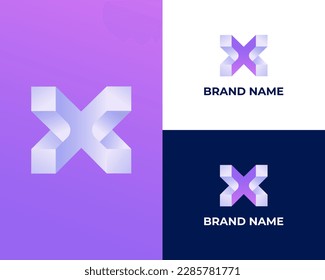 Abstract letter X 3d, web and app logo design template