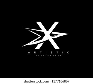 Abstract Letter X with Creative Artistic Curve Stroke Arrow Play Media Logo