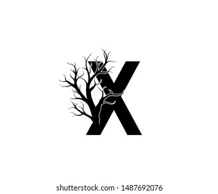 Abstract Letter X Dead Tree Logo Icon. 