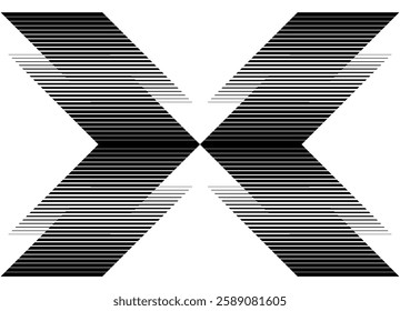 Abstract letter "X" formed by arrows pointing inwards and dynamic lines. modern design, for covers, prints and graphic projects. Sporty striped pattern.