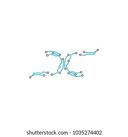 Abstract letter x logo with circuits design vector template, high technology concept