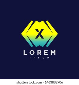 Abstract letter X logo design template. yellow and black Color hexagon creative sign. Universal vector icon.