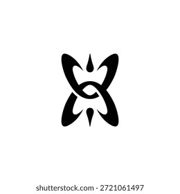Letra abstrata X design do logotipo. Monograma simétrico preto moderno com linhas curvas formando uma forma de borboleta ou inseto. Símbolo tribal decorativo adequado para beleza, spa ou marca de moda.