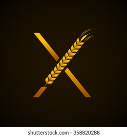 Abstract letter X logo design template with Ears of Wheat,Rice,Vector Illustration