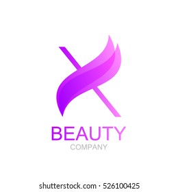 Abstract letter X logo design template with beauty spa salons yoga, purple color