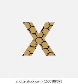 Abstract Letter X logo icon vector design concept with polygon soft gold color.