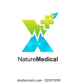 Abstract letter X logo,Medical pharmacy,Medical Cross Logo Pharmacy natural eco Clinic design vector template. Medicine Health care Logotype. Ecology Green Healthcare icon