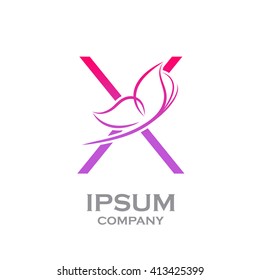Abstract letter X logotype Pink colour with Butterfly Linear style logo, Beauty and Cosmetic sign for your Corporate identity