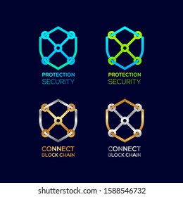 Abstract Letter X Logotype, Protection Shield Security logos with Modern line Cross shape and Link Dots or sync signs, Connect Technology and Digital symbols, Blockchain and Data concept