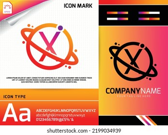 Abstract letter X with space planet logo concept