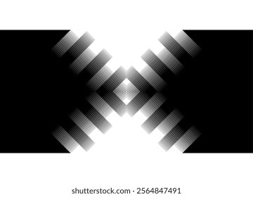 Abstract letter X from striped geometric shapes. Modern black and white design element. Vector pattern. Trendy background
