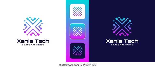 abstract letter X tech logo design