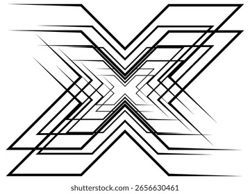 Letra Abstractas X de líneas negras delgadas sobre fondo blanco. Patrón de Vector para cubiertas, tarjetas, Diseño web y videos. Elemento de diseño, Fondo de Vector dinámico