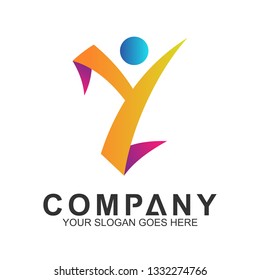 abstract letter Y combination with human shape, family care vector, creative people logo icon