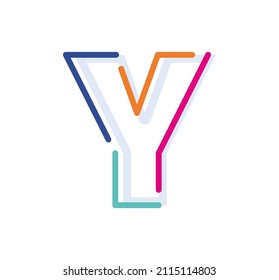 Abstract Letter Y Line Colorful linear logotype. modern letter lines with new pop art colors. Font alphabet template. Logo set thin line clean style.