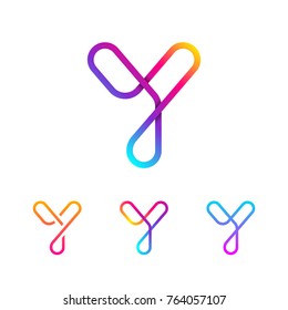 Abstract Letter Y Line Monogram Colorful loops logotype, Circle shape, swirl spiral infinity logo symbol, Technology and digital connection