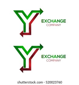 Abstract Letter Y logo with Arrow Forward Signs, Express Exchange Symbols, Transportation Export Import icons, Technology Digital Connection concept for Corporate identity Trading Business company
