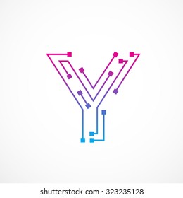 Abstract letter Y logo design template,technology,electronics,digital,dot connection cross vector logo icon logotype