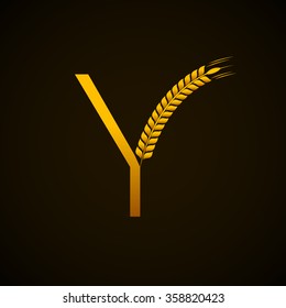 Abstract letter Y logo design template with Ears of Wheat,Rice,Vector Illustration