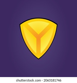 Abstract letter Y logo in yellow color isolated in a form of shield suitable for the brand or company logo, especially in technology, software, computer, and others