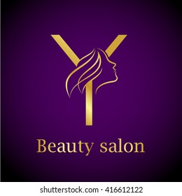 Abstract letter Y logo,Gold Beauty salon logo design template