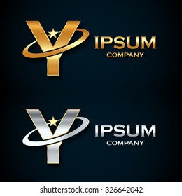 Abstract letter Y logo,gold and silver star symbol,sign saturn,ring shape with sample text for your company