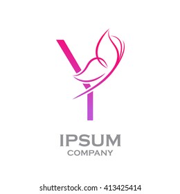 Abstract letter Y logotype Pink colour with Butterfly Linear style logo, Beauty and Cosmetic sign for your Corporate identity