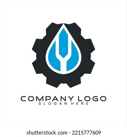 Abstract letter Y vector logo design with water drop and gear concept.