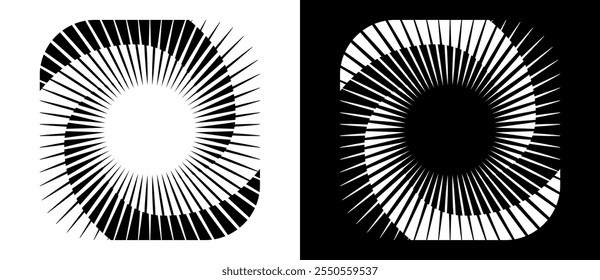 Abstract letter Z with lines in spiral. Generation Z icon or logo. A black shape on a white background and the same white shape on the black side.