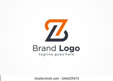 Abstract Letter Z Logo. Dark Blue Orange Square Line Rounded isolated on white background. Flat Vector Logo Design Template Element