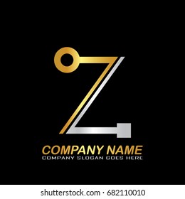 Abstract Letter Z Logo Design with Gold and Silver Colors.